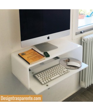 Escritorio flotante por iMac 14 y 27 de metacrilato blanco.