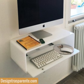 Consolle salvaspazio per iMac 27"scrittoio sospeso in plexiglass bianco