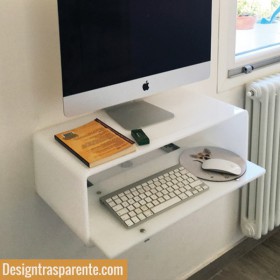 Escritorio flotante por iMac 14 y 27 de metacrilato blanco.