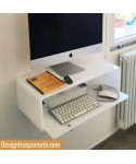 Wall-mount white acrylic suspended desk for iMac 24 and 27.