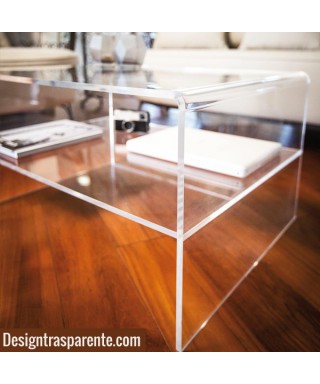 Acrylic side table W85 cm coffee table with transparent shelf.