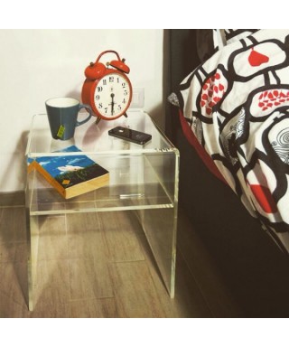 Acrylic side table W45 cm coffee table with transparent shelf.