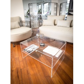 Acrylic side table W40 cm coffee table with transparent shelf.