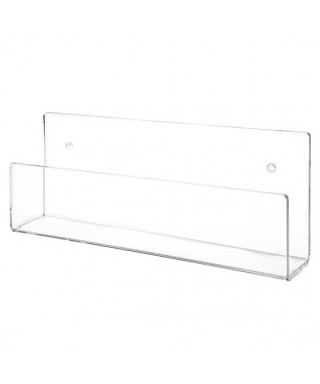 Clear acrylic book and catalogue shelf in various sizes.