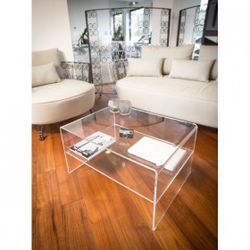 Acrylic side table W55 cm coffee table with transparent shelf.