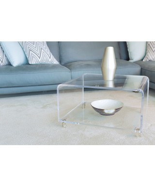Mesa de centro 30 cm revistero de metacrilato transparente con ruedas.