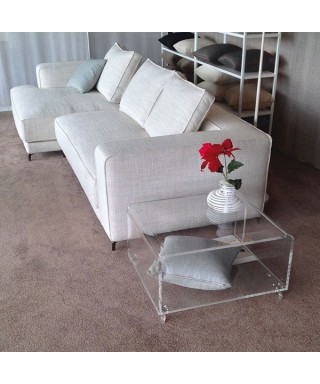 Mesa de centro 30 cm revistero de metacrilato transparente con ruedas.