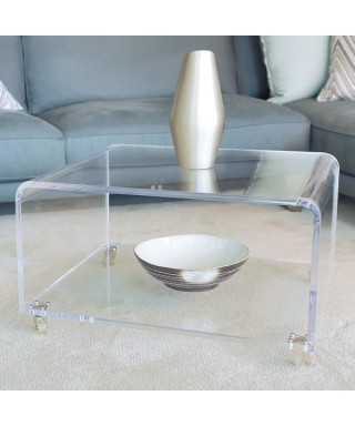 Mesa de centro 30 cm revistero de metacrilato transparente con ruedas.