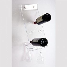 Botellero y portavasos de pared en metacrilato transparente