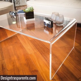 Tavolino a ponte cm 90x90 tavolo da salotto in plexiglass trasparente