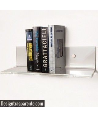 Mensola cm 60x30 in plexiglass trasparente alto spessore per libri.