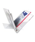 Acrylic magazine rack transparent lucite with colored base.