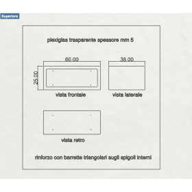 Mensola Cubo 60x38h25 in plexiglass trasparente espositore con cornice
