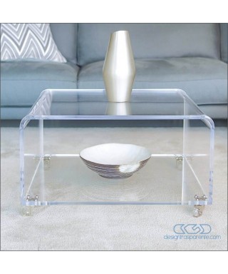 Mesa de centro 35 cm revistero de metacrilato transparente con ruedas.