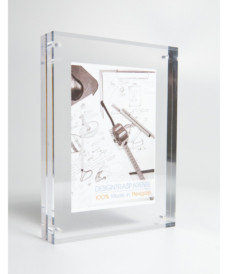Cornice cm 15 portafoto da tavolo in plexiglass trasparente a magnete