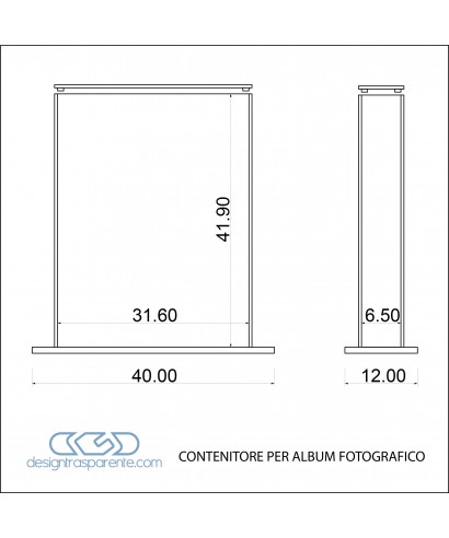 Contenitore per album matrimoni 31x6h41 in plexiglass trasparente su misura