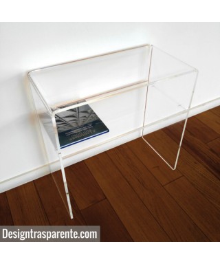 Tavolino con ripiano 40x40h80 per divani in plexiglass trasparente