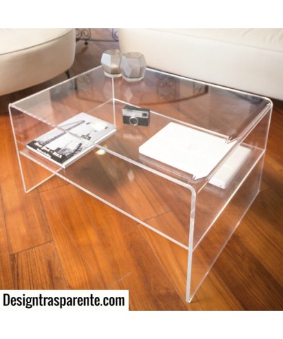 Tavolo da salotto 100x55h45 in plexiglass trasparente con ripiano