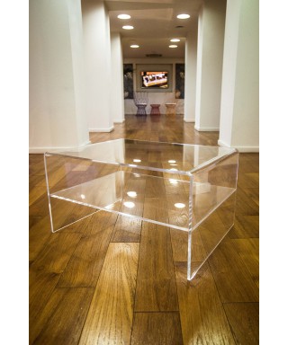 Acrylic side table W90 cm coffee table with transparent shelf.