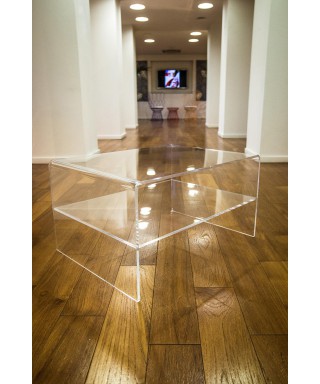 Acrylic side table W90 cm coffee table with transparent shelf.