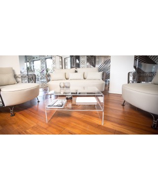 Acrylic side table W90 cm coffee table with transparent shelf.