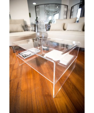 Acrylic side table W90 cm coffee table with transparent shelf.