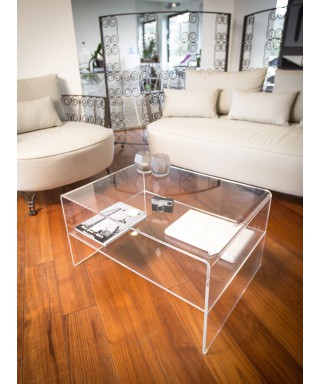 Acrylic side table W90 cm coffee table with transparent shelf.