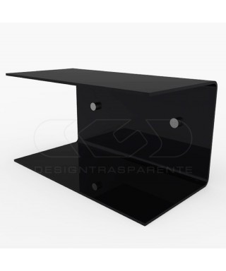 Floating bedside table 25x20cm double acrylic shelf C-shaped model.