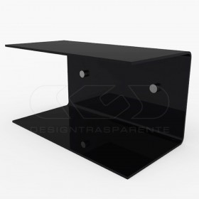 Floating bedside table 40x20cm double acrylic shelf C-shaped model.