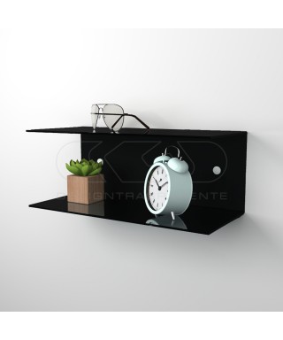 Floating bedside table 40x20cm double acrylic shelf C-shaped model.