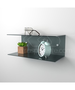 Mesilla flotante 45x15 estante doble balda en metacrilato.