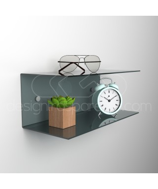 Floating bedside table 60x20cm double acrylic shelf C-shaped model