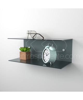 Floating bedside table 60x20cm double acrylic shelf C-shaped model.