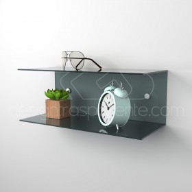 Floating bedside table 60x20cm double acrylic shelf C-shaped model.