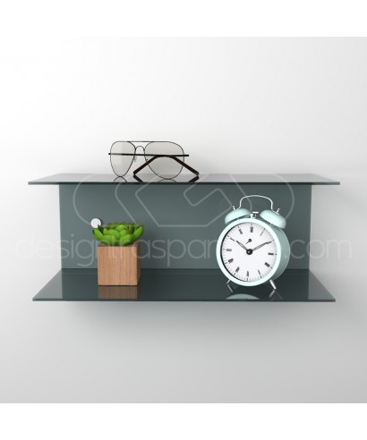 Floating bedside table 65x20cm double acrylic shelf C-shaped model.