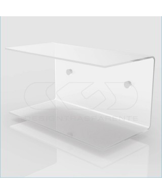 Mensola a C cm 70x15 in plexiglass, salvaspazio con  doppio ripiano