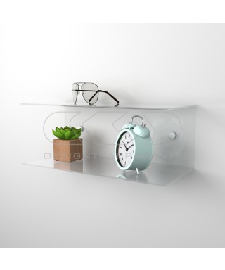 Floating bedside table 30x15cm double acrylic shelf C-shaped model.