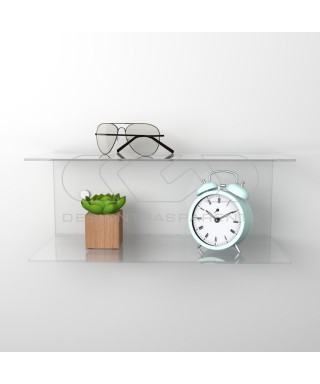 Comodino sospeso cm 50x15 mensola doppia in plexiglass modello a C.