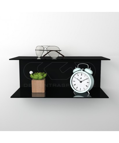 Floating bedside table 70x20cm double acrylic shelf C-shaped model.