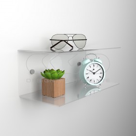 Floating bedside table 70x20cm double acrylic shelf C-shaped model.