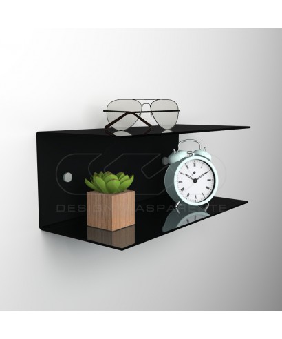 Floating bedside table 85x20cm double acrylic shelf C-shaped model.