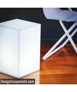 Comodino cubo luminoso cm 30x25h50 in plexiglass bianco diffusore