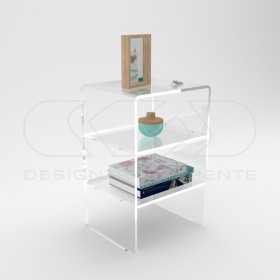 Tavolino cm 40x30H80 in plexiglass trasparente con due ripiani