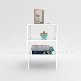Tavolino cm 40x30H80 in plexiglass trasparente con due ripiani