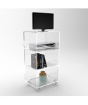 55x40 Acrylic clear rolling TV stand with holder objects.