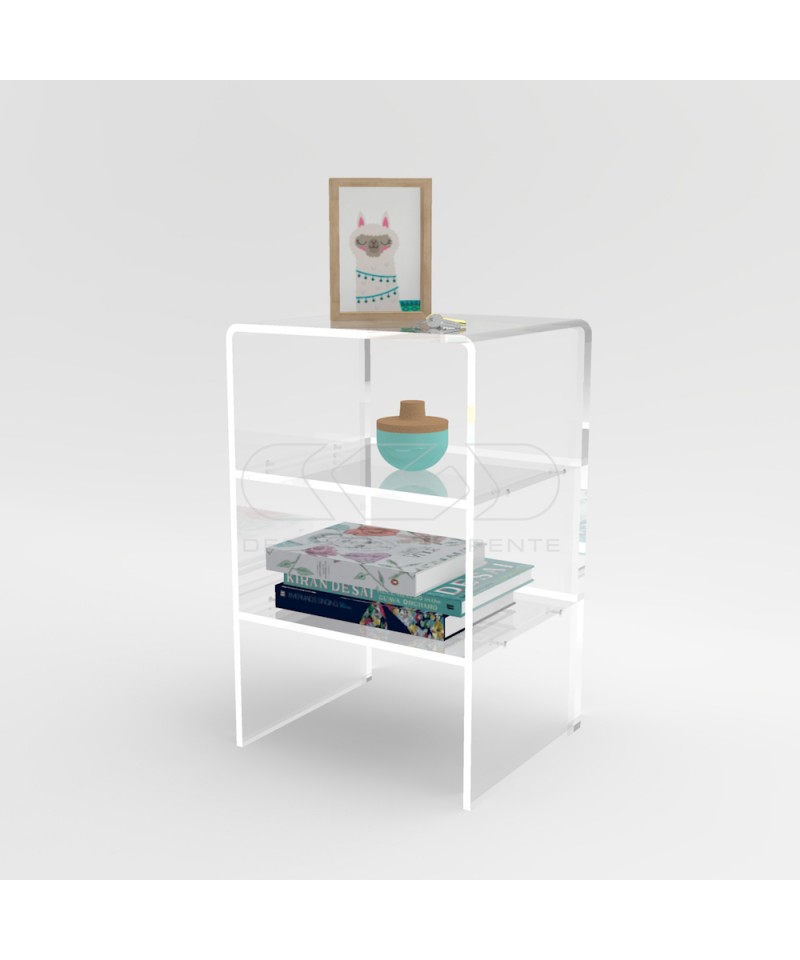 Comodino Tavolino cm 30 plexiglass trasparente ripiani portaoggetti
