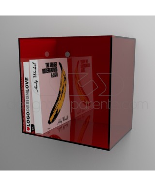 9 mensole cubo in plexiglass su misura, trasparenti e rosso