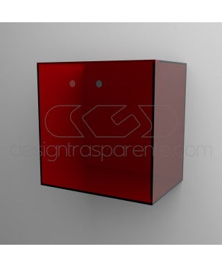 9 mensole cubo in plexiglass su misura, trasparenti e rosso