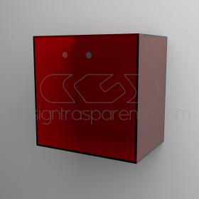 9 mensole cubo in plexiglass su misura, trasparenti e rosso