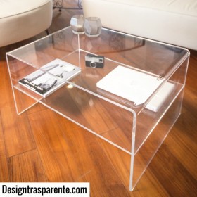 Tavolo da salotto 100x50h40 in plexiglass trasparente con ripiano